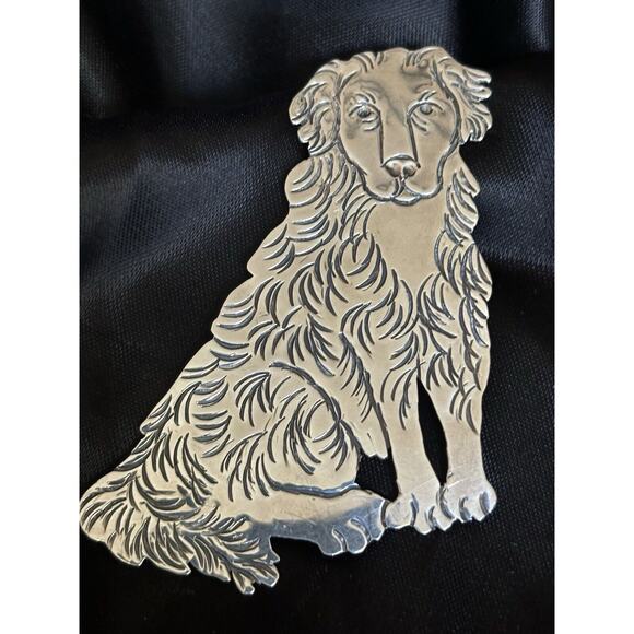 Vintage Large Golden Retriever Brooch Pin Sterling Silver Etched Design 2.5"x2" - Picture 5 of 10